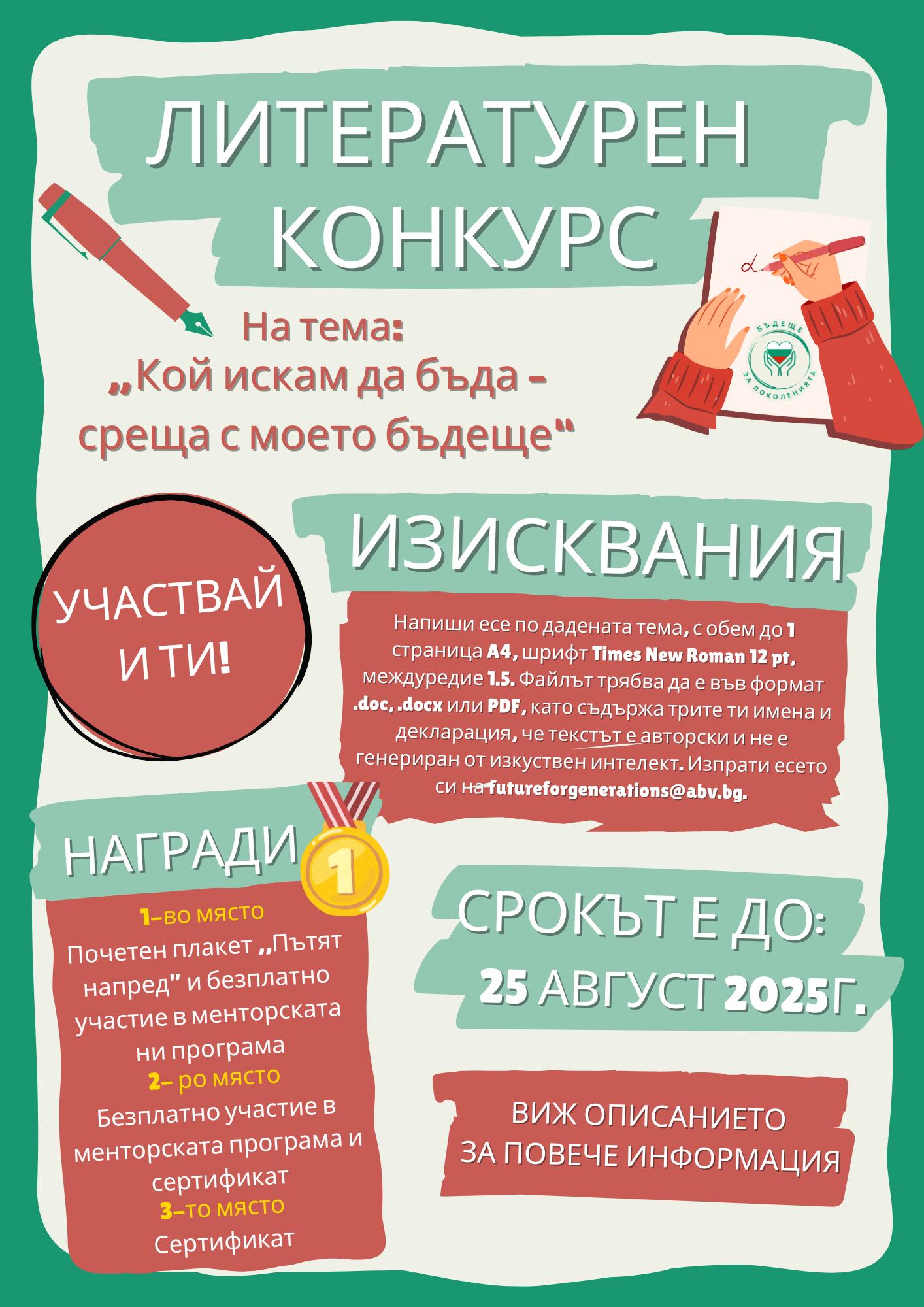 Плакат за конкурс на тема: ''Кой искам да бъда - среща с моето бъдеще''
